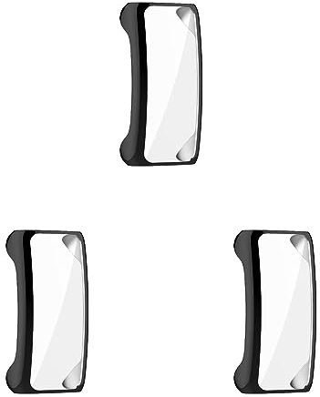 3 Stück Schutzhülle Kompatibel mit Fitbit Inspire 3 / Inspire 2 / Inspire HR, Flexibles TPU Vollschutz mit Displayschutzfolie Kratzfest Displayschutz Schutz Hülle (Schwarz/Schwarz/Schwarz)