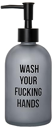 Fisura – Dispensador de jabón Original. Dispensador jabón baño con Mensaje. Dosificador de jabón de Cristal. Dispensador de loción de 410 ml. Incluye Embudo.