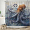 ASDCXZ Rideau de Douche 90x180 cm, Organismes Benthiques Peints à la Main Poulpe Lavables Rideau Douche imperméable en Textile de pour Baignoire avec 6 Crochets