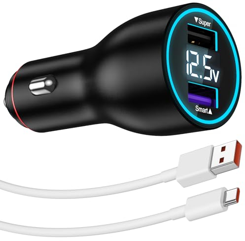 Kfz Ladegerät USB 120W und USB C Kabel für Xiaomi Redmi Note 13 Pro+ 5G 12 Pro+ 11,HyperCharge Zigarettenanzünder Autoladeadapter 6A Kabel Typ C 1M Schnellladung für Xiaomi 13T Pro 12 Pro Poco F6 Pro