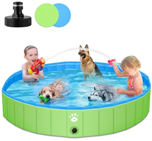 YIKANWEN Piscine pour Chien Pliable, 160x30cm en PVC, Stable et Antidérapant, Pataugeoire Chien Portable pour Animaux de Compagnie, Enfants, Verte