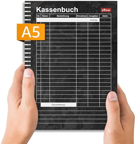 Gockler® KASSENBUCH DIN A5: Einnahmen-Ausgaben-Buch für Kleinunternehmer, Vereine & Gastronomen (Kassenbericht, Buchführung, Abrechnung, Haushaltsbuch) | schwarz