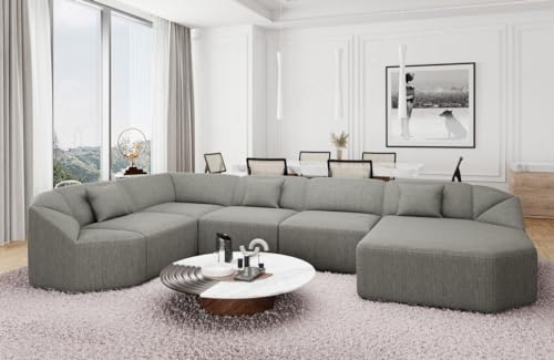 Wohnlandschaft Cabrera U Form Stoffsofa Sofa in Strukturstoff Designersofa Webstoff (Dunkelgrau, Ottomane rechts)