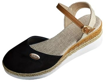 Handschuhe lammfell Damen 2024 Fallen Women's Sandals Hollow Slope Heel Lightweight Hemp Knitted Buckle Thick Sole Flats Sandal Summer Work Home Shoes I-86 Black 9.5