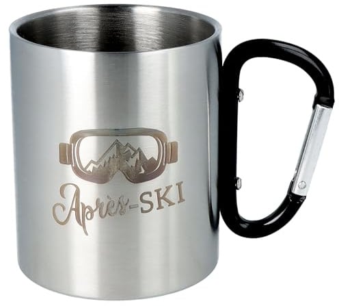 Spruchreif | Edelstahltasse mit Karabinerhaken | Edelstahlbecher mit Karabinerhaken Henkel | Bruchfest | Camping Tasse | Outdoor Gadgets | Geschenk Ski | Ski Geschenke | „Après Ski“