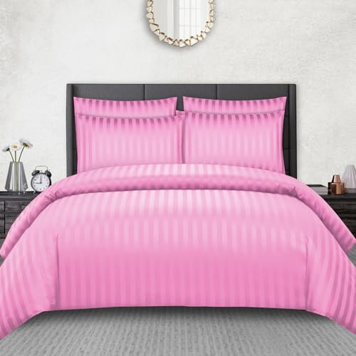 Pamposh Satinée Rayure Couette Couverture Ensembles - Prime Hôtel Qualité Édredon Couverture Literie Ensembles - Hypoallergénique Ultra Doux Microfibre Lit Lin, Super Roi (220 x 260 cm)