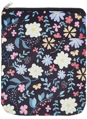 NICENEEDED Flower Printed Book Cover, Book Protector with Zipper, Waterproof Book Sleeve Washable Fabric Book Pouch Multifunctional Book Storage Bag for Paperbacks Hardcovers