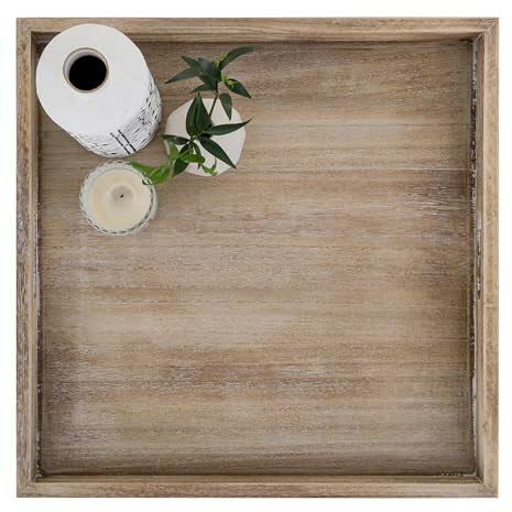 Hanobe Grande vassoio ottomano da portata: vassoio in legno con manici 50,8 cm per soggiorno, quadrato, extra grande, stile rustico, per feste, cucina, casa