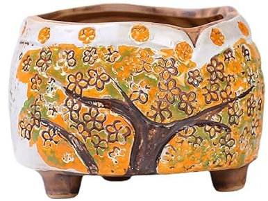 ZCSJD DIA 8CM Hand Painted Engraved Flower Ceramic Plant Floral Pots Indoor Outdoor For Flower Cactus Succulent Plant Floral Pot