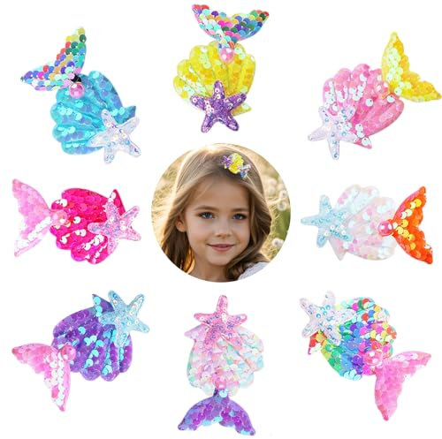 BQLYblink 8 Pièces Sirène Mignon Pinces à Cheveux Fille Pour Enfants Paillettes Colorées Pinces à Cheveux Accessoires de Cheveux pour Enfants Convient pour les Femmes et les Filles Cadeaux d'Anniversa