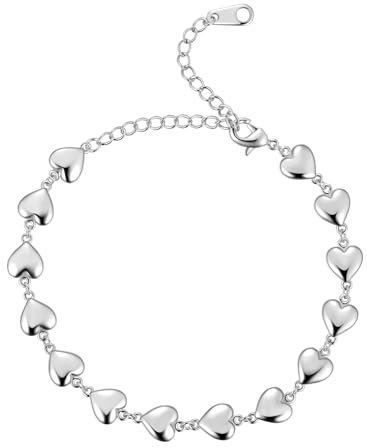 SEIHOP Heart-Link Bracelet Adjustable Bracelets Silver Plated Love Heart Charm Jewelry Gifts for Women and Girls KB0029W
