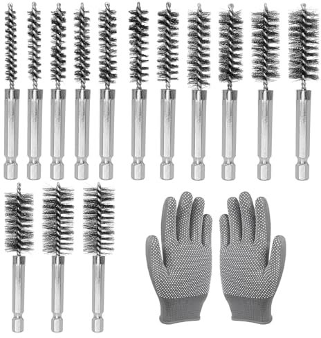 Oiieco Lot De 14 Brosses Métalliques Pour Perceuse Avec Gants, Brosse Acier Inox Ø8-25mm, Brosse Ronde Tige Hexagonale 1/4 Pour Dérrouiller, Nettoyage Tuyaux Et Polissage