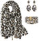KRUIHAN Schal Damen Winter Schal Leopardenmuster Damen mit Ohrringe und Armband Stola Damen Warm Schals & Tücher für Damen,Geschenke für Frauen,Style B-Schal Beige 3er Set