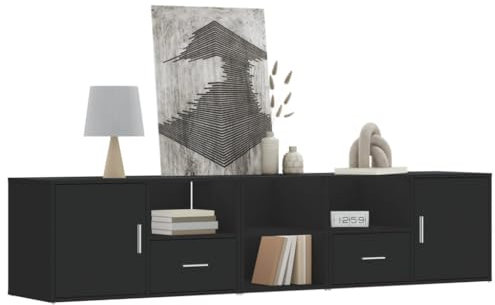 Brokky Mobile Angolare Nero 200x40x45 cm in Truciolato-Mobile TV per TV,Mobile Porta TV e Cassetto,Armadietto Consolle Credenza Moderno