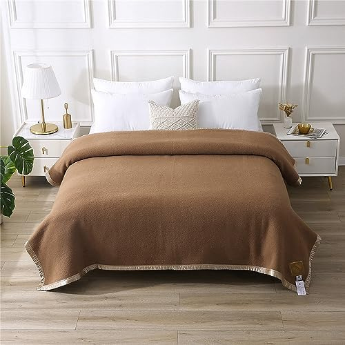 Mingqiu Dicke,Warme Wolldecke Winter,100% Reine Neuseeländische Wolle,Flauschig,Große,geeignet für Bett und Camping,King-Size/Doppelbett-Größe(Dunkles Kamel,230x275cm)