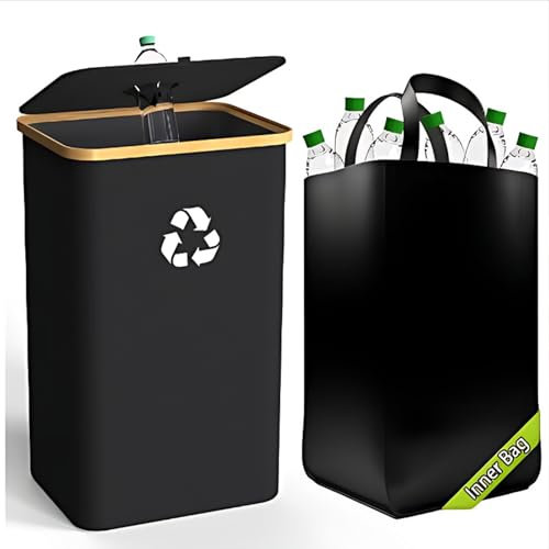 Sonhomay Recycling- Behälter 26 Gallone 100L Flasche Recycling- Behälter mit Deckel wiederverwendbare innere Tasche Sammeln von Glas Papier Kunststoff Metall leere Flaschen große 17 * 13 * 29in