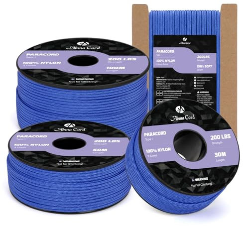Abma Cord Paracorde 2mm 50m Corde Nylon 3 Brins Type I pour Bricolage, Camping, Extérieur - Max. 90kg (200lbs) - Bleu Foncé