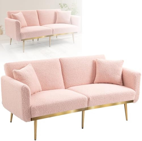 DDZJTPP 2 Sitzer Sofa, Couch Mit Schlaffunktion, Bettsofa Schlafsofa Polstersofa Farbauswahl Couchgarnitur Samt Sofa Polstersofa Große Farbauswahl,Pink