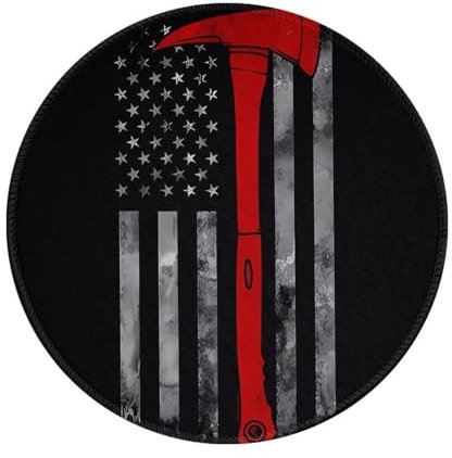 Mauspad, rund, langlebig, 20,3 cm, mit Feuerwehr-Axt, rote Linie, Volldruck, Gummiunterseite, ideal für Arbeit, Spiele und Studium