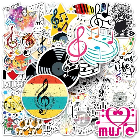 50 Pcs Music Stickers for Kids Teens Adults Band Guitar Neck Vinyl Waterproof Musical Theatre Stickers Graffiti Laptop Skateboard Water Bottle Suitcase Sticker