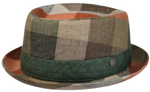 LIERYS Big Check Pork Pie Hut Made in Italy Herren Frühling Sommer dunkelgrün L (58-59 cm)