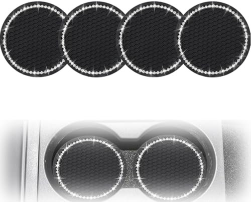 OUDQFCJ 4 Pcs Auto Untersetzer, Anti-Rutsch Auto Untersetzer Für Kaffeebecher, Auto Getränkehalter Untersetzer, Auto Zubehör Deko Schwarz/Glitz (Schwarz)