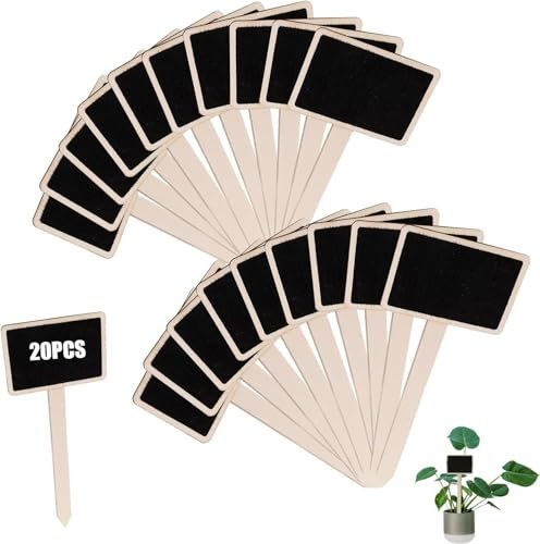 20 Pcs Plant Labels Set, Mini Wooden Plant Labels, Garden Chalkboard Plants Markers T-Type Sign Tags Flowers Plants Tag, for Outdoor Indoor Nursery Flowers Vegetables Potted Garden Decoration Tools