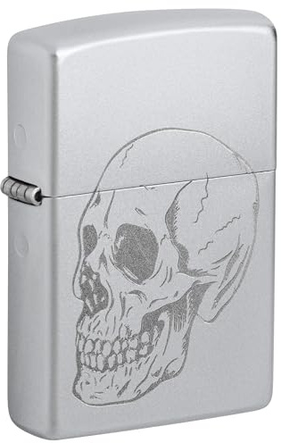 Zippo Sturmfeuerzeug - Horror/Goth - Lustre Satin Chrome - Nachfüllbar - Wiederverwendbar - Windfestes Design - Geschenkbox - Made in USA