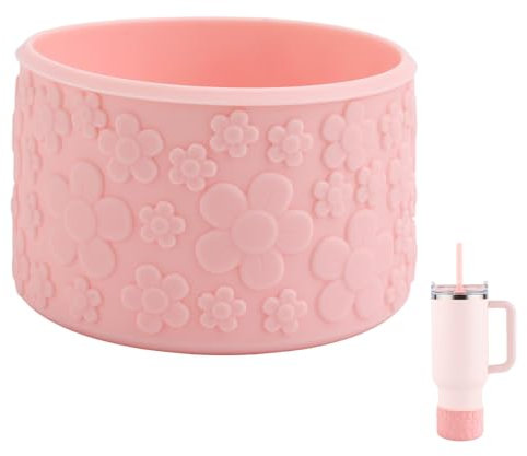 BOXOB Flower Protective Silicone Boot Compatible with Stanley Cup 20/30/40oz & More Bottles with 2.95in Bottom, Tumbler Water Bottle Bottom Sleeve for Cup Accessories (Pink)