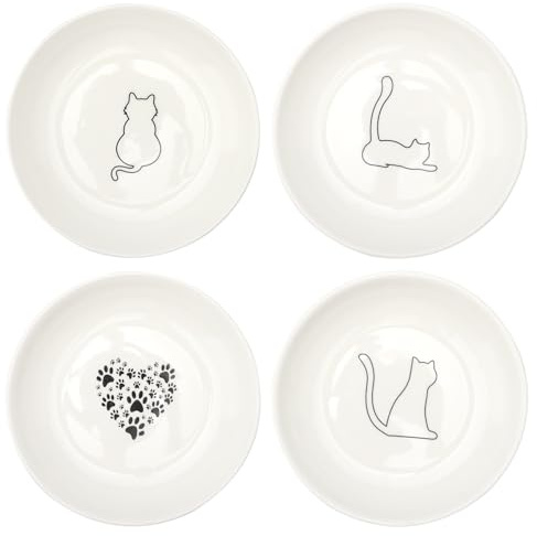 4PCS Katzennapf Flach Keramik, Katzenteller Katzen Futternapf Napf Katze | Fressnapf Flacher Katzennäpfe Katzenschüssel, Katzen Näpfe Napfset Teller Flache Futterschale, Keramiknapf Katzenfressnapf