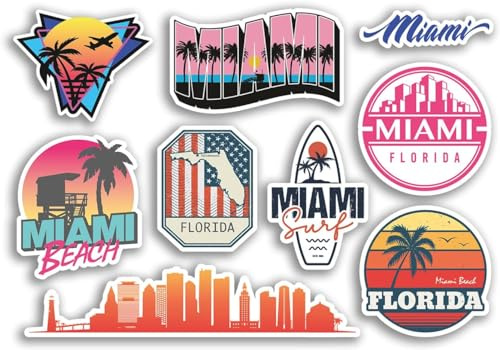 Miami Aufkleber Set A5 Bogen Vinyl Aufkleber für Gepäck Laptop Florida USA 78494