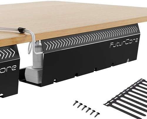 Kabelkanal Schreibtisch Schwarz – 2er Set aus Edelstahl Inkl. Zubehör – futuristisch-minimalistische Kabelwanne – geräumiges Design – Einfache Montage –Kabel-Organizer für Kabelmanagement Schreibtisch