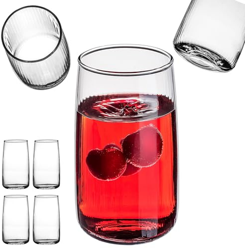 KADAX Wassergläser 480ml, 4er Set, elegantes Longdrinkgläser mit Rillenstruktur, Trinkgläser für Wasser, Saft, Softdrinks & Cocktails, Saftgläser aus Glas, Cocktailgläser (Mia)