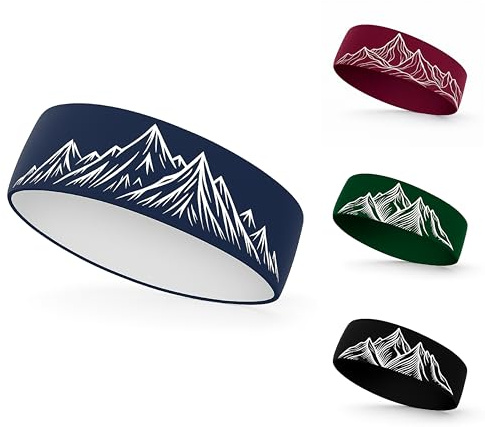 Doppellagiges Thermo Stirnband Unisex Berge – Warmes Sport Stirnband mit Fleece, windschützend & atmungsaktiv, elastischer Ohrenschutz für Laufen, Wandern, Ski, Wintertraining