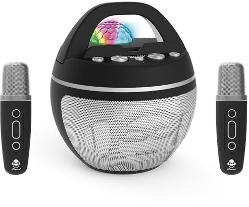 Cefa Toys - iDance Speaker Karaoke Party Ball - Altavoz Karaoke Bluetooth con 2 Micrófonos Inalámbricos y Luces de Discoteca - 40W Portátil - Batería Recargable - Soporte para Móvil y Tablet
