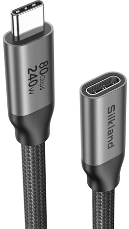 Silkland 80Gbps Alargador USB-C 1M Macho a Hembra para Thunderbolt 5/4/3 | hasta 120Gbps para 16K/Dual 8K, PD3.1 240W, Cable Extensión USB4 V2.0 Compatible con MacBook Pro, Hub, Dock, SSD
