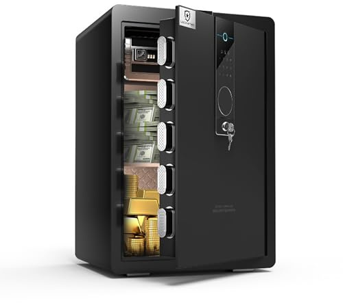 EXTRALINK - Elektronischer Tresor Für Zuhause, Safe Tresor Mit Touchscreen, Code & Fingerabdruck, Alarm, Notöffnung, Wandmontagefähig, 3 Stahlsicherungen, Batteriebetrieben, 70CM Höhe