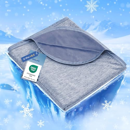 IKALIFE Kühldecke Bett für Menschen - 2 in 1 Kühlende Decke Q-Max>0,5 Cooling Blanket Kältedecke Eisdecke zum Schlafen Leichte Sommerdecke Kühlend für Sommer Sleeping 200x220 cm Blau