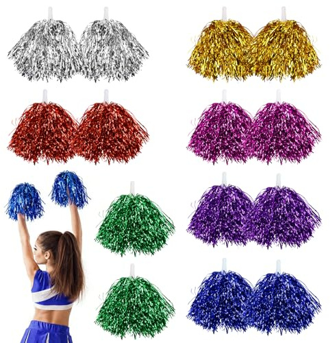 LPZMPZ 14 Stück Cheerleader Pompons in 7 Farben | Pom Poms Cheerleading mit Handgriffen, für Sportveranstaltungen, Ballspiele, Tänze, Nacht Party, Karnevalspartys Verwendet