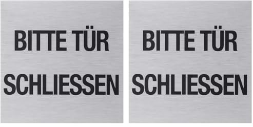 Metafranc Klebeschild Bitte Tür schließen - 80 x 80 mm - Aus Aluminium - In moderner Edelstahl-Optik - Selbstklebende Rückseite/Beschilderung/Infoschild/Gewerbekennzeichnung / 507120