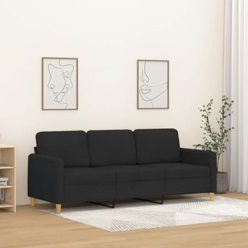 Frdhee Sofa Kleine Couch Jugendzimmer,3-Sitzer-Sofa Schwarz 180 cm Stoff,Schlafsessel für Wohnzimmer,Büro,Zimmer,Lounge,Schlafzimmer
