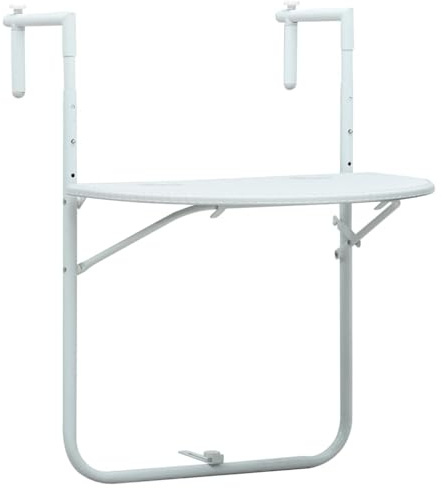 Teenpull balkonghängbord vit 60 x 64 x 83,5 cm, plast rottinglook, 3-vägs justerbar höjd, vikbar för utomhusbruk, väderbeständigt