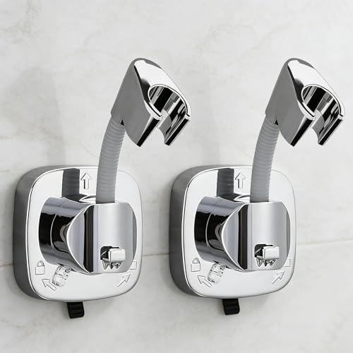 Shower Head Holder, Silver, 2PCS | Suction Cup, Adjustable, No Drill, Removable Universal