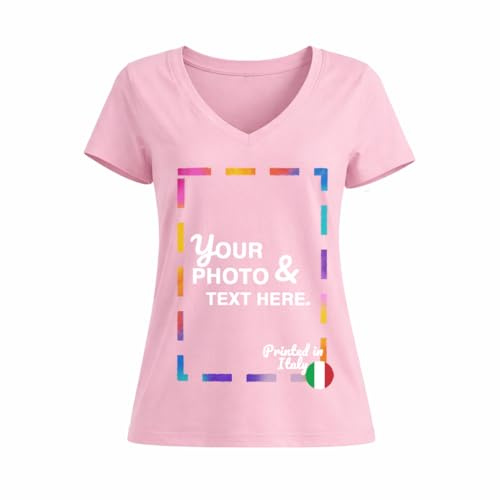 JOPHY & CO. Maglietta Donna con Scollo A V Personalizzata Fronte e/o Retro (cod. 8615) (Rosa)