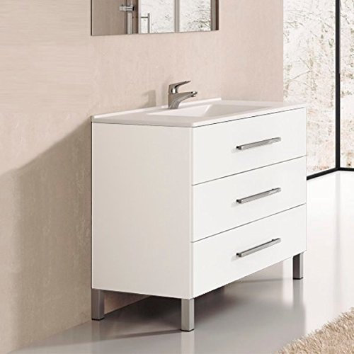 Ducha.es Indus Ensemble de salle de bain avec meuble et plan vasque en céramique 80 cm Blanc brillant