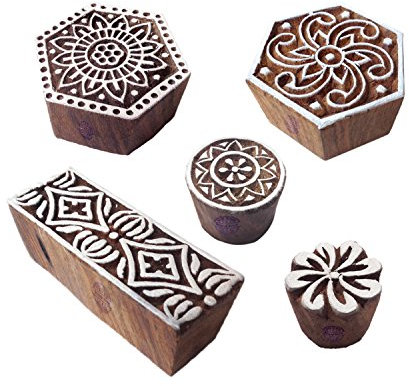 Modisch Gestalten Hexagon und Runden Holz Drucken Stempel (Set von 5)