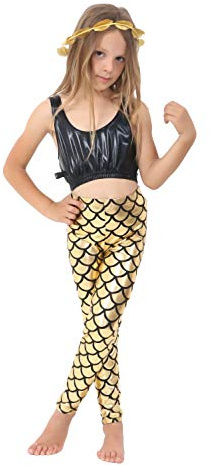 Crazy Chick® Girls Children Fish Scale Mermaid Holographic Slim Metallic Leggings Age 5-13 Years