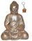 - Deko-Buddha sitzend, ca. 40cm hoch in Silber mit Buddha-Schlüsselanhänger Buddha-Figur für Wohnung, Haus | Buddha-Statue, Wohnaccessoire Buddha-Skulptur Feng Shui Dekoration