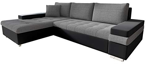 Mirjan24 Ecksofa Bangkok Mini, Moderne Eckcouch mit Schlaffunktion und Bettkasten, Ecksofa für Wohnzimmer, Gästezimmer, Couch L-Form, Wohnlandschaft (Soft 011 + Lux 05)