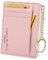 Damen 8 Karten Schmal Minimalistischer Kartenhalter Hüllen Kartenetui Portemonnaie Schlüsselanhänger Front Tasche Geldbörse Mini Kreditkarten Etuis, Rosa